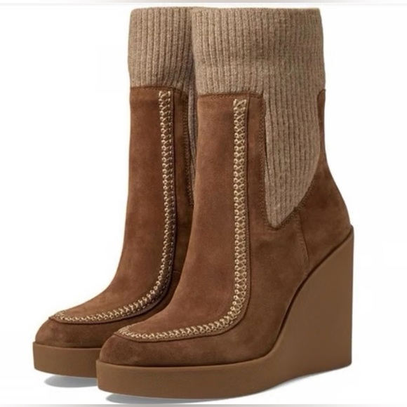 Jessica Simpson Madwen Suede Platform Wedge Booties Chestnut Brown Size 6.5 - Picture 1 of 13